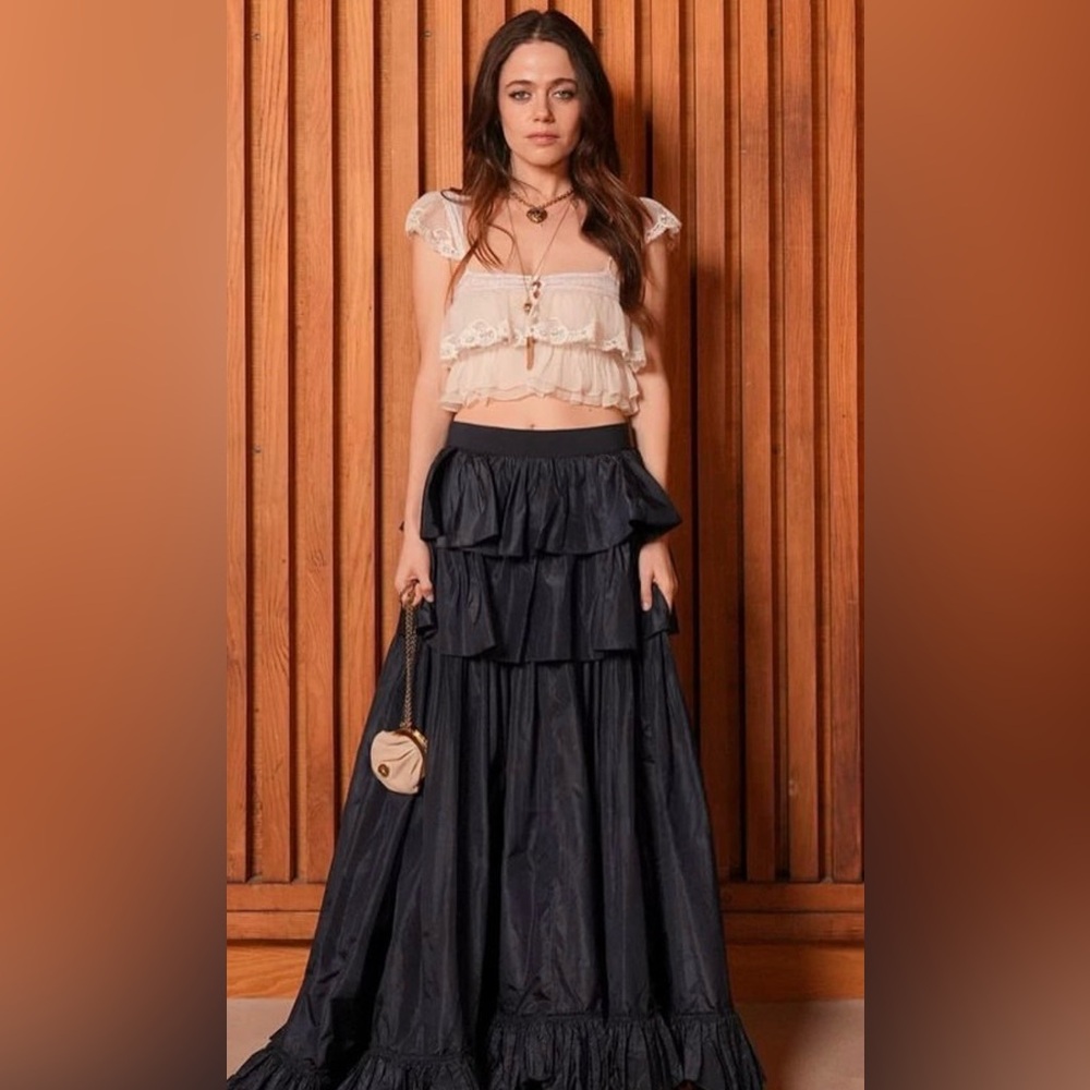 Runway Piece, 2025 Fall CHLOÉ Ruffled silk maxi skirt. Worn In Show. $5300 Dress